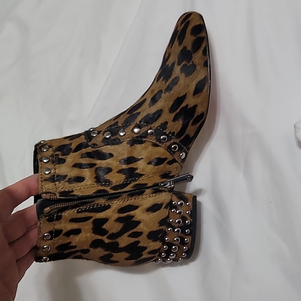 Same Edelman Leopard Print Faux hairAnkle Boots with Studded Detail